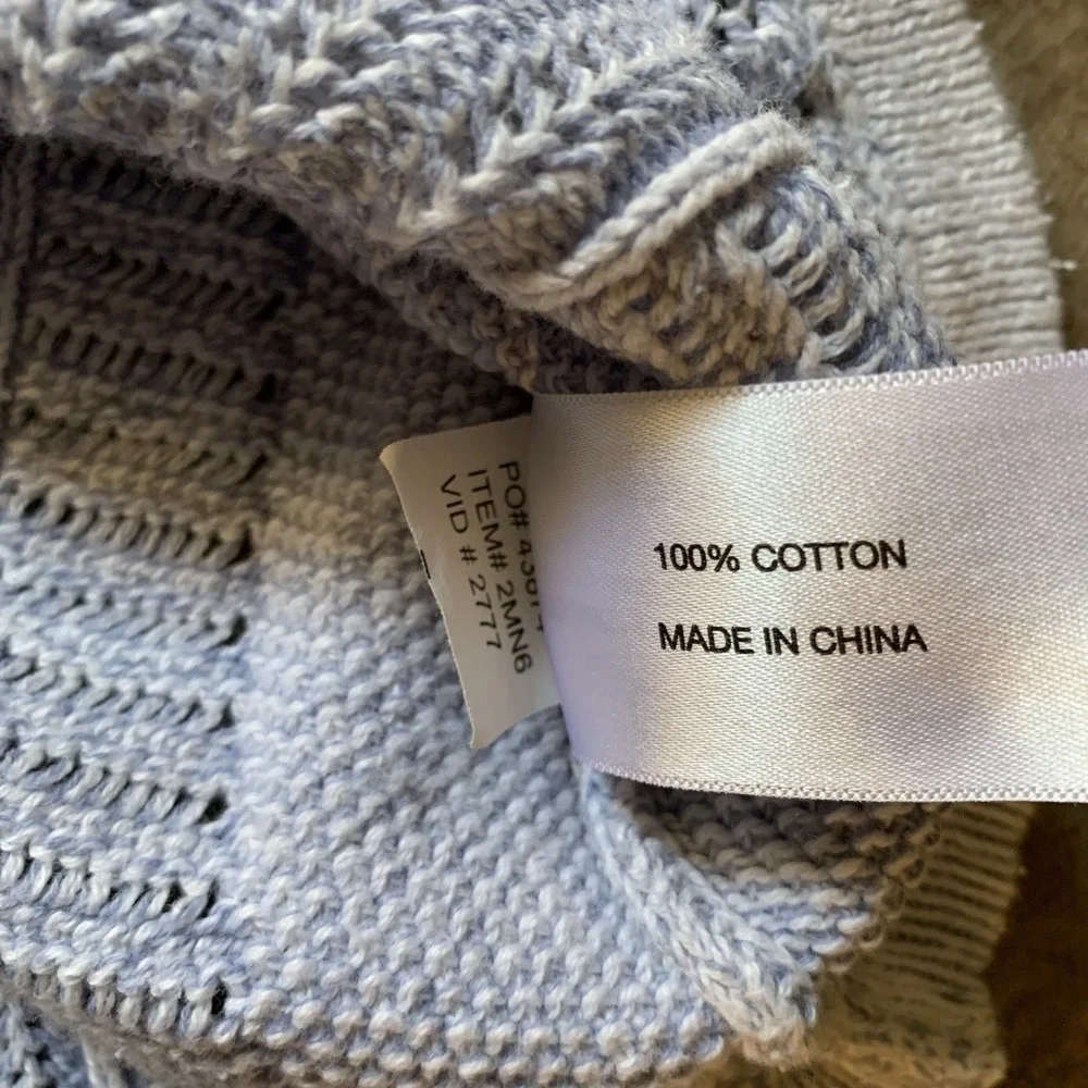 Orvis Sweater light purple Marled Cotton Cable Textured 3/4 Sleeve Lightweight S